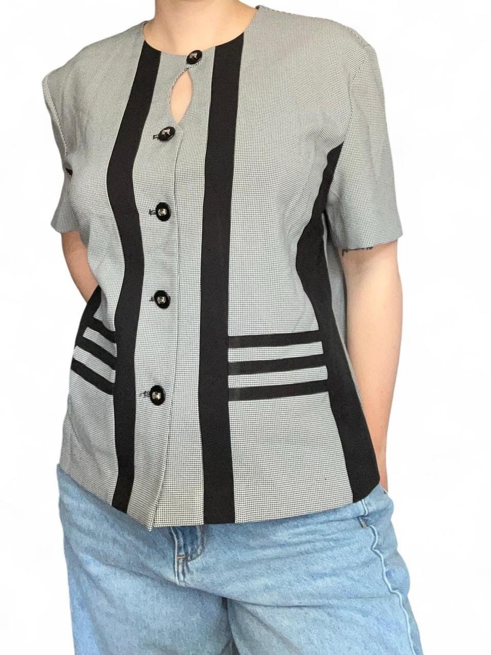 Vintage 80s black and gray blouse